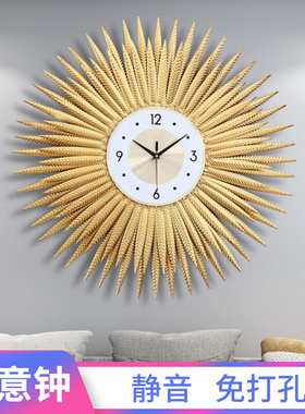 时尚简约创意叶子铁艺北欧挂钟 现代客厅大气装饰时钟家用静音钟