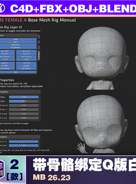 带骨骼绑定基础网格小孩人物角色Blender C4D模型包Base Meshes C