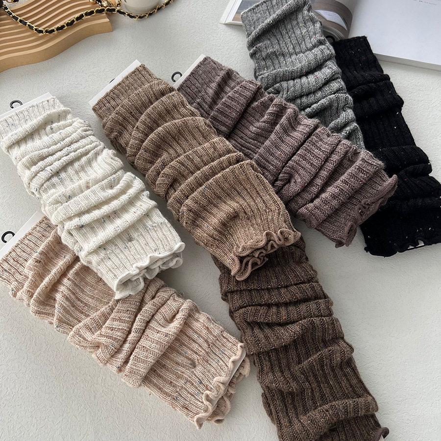 粗线羊毛袜套秋冬保暖长筒袜彩色点点纱复古堆堆袜女瑜伽护膝腿套