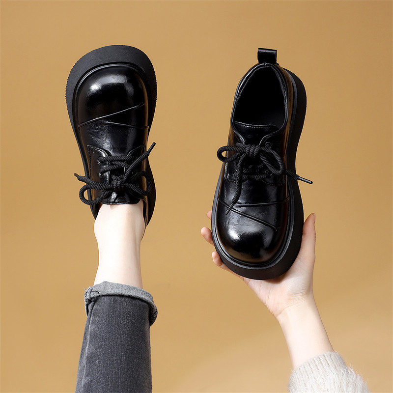 圆头厚底乐福鞋女2026春秋新款黑色交叉绑带圆头小皮鞋显瘦不累脚,女鞋,乐福鞋（豆豆鞋）,淘宝优惠券,粉丝福利购,淘宝优惠卷