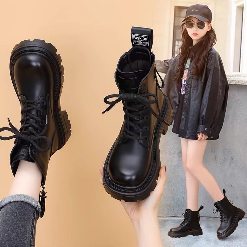 加绒马丁靴女童2025秋冬新款复古单靴英伦风机车网红厚底粗跟短靴,女鞋,马丁靴,淘宝优惠券,粉丝福利购,淘宝优惠卷