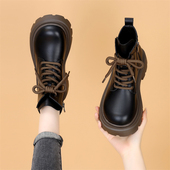 小个子圆头加绒松糕厚底时尚 低帮马丁靴女单靴2025年秋季 新款 短靴