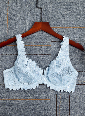 欧美大码内衣浅蓝色超簿镂空文胸全罩杯胖MM 75B 85C 90C90D 95E