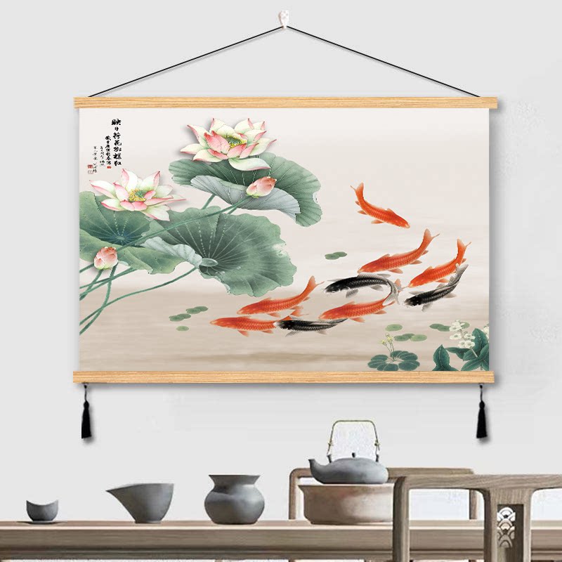 装饰画挂画客厅挂画餐厅九鱼归堂图片