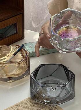 几何玻璃烟灰缸琥珀色家用烟缸手工六角款式简约圆形轻奢美观通透