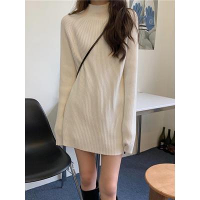 白色半高领针织毛衣连衣裙女秋冬季打底内搭短裙子配大衣2022新款