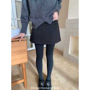 型超A插兜复古法式 版 半身裙秋冬包臀短裙 波点毛呢裙 自制