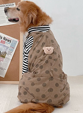 HippyPuppy新品小熊系列波点灯芯绒熊头背带裤宠物服装大型犬