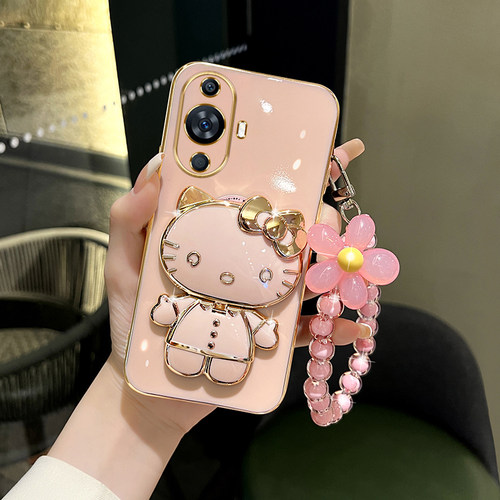 适用华为nova11可爱猫咪补妆镜壳