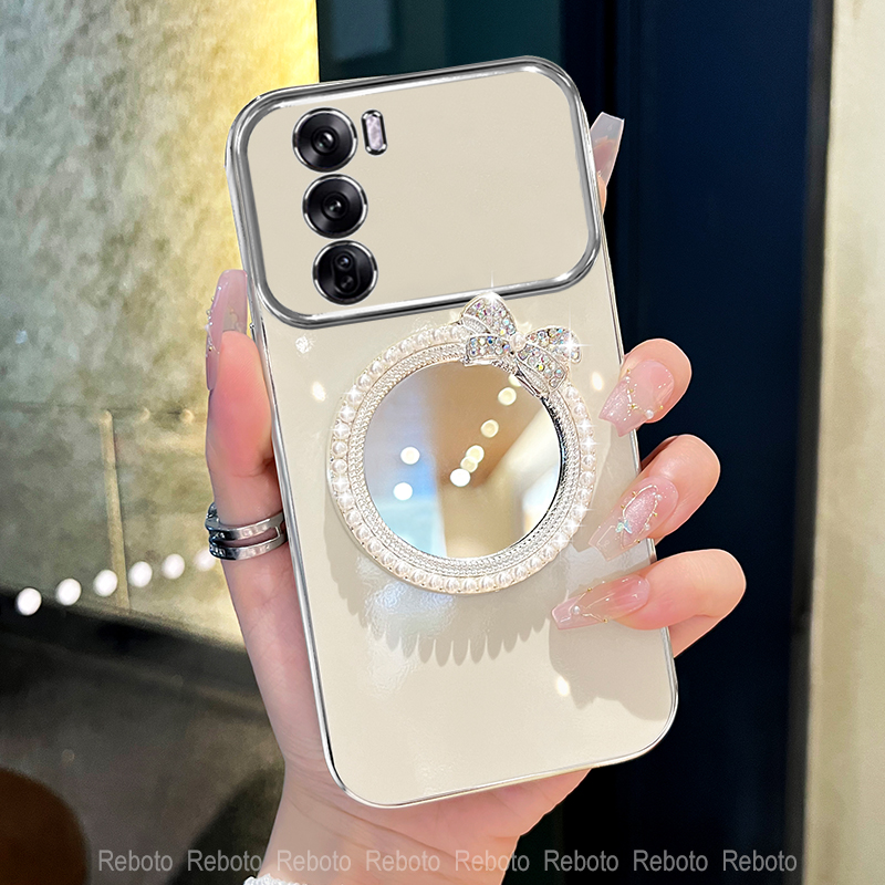 适用oppoReno12手机壳reno11珍珠补妆镜reno10大视窗外壳reno8/9硅胶reno6/7女款reno11pro防摔电镀壳创意
