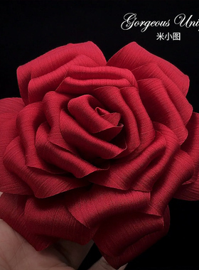 米小图  2132 原创手作烧边花大胸针 雅色布艺红色花朵胸花别针女