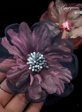 原创磁吸绢纱花朵胸花胸针