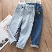 子 中大童纯色百搭长裤 洋气童装 2026春秋儿童女童纯棉高弹力牛仔裤