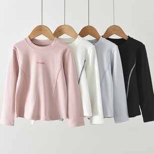 T恤修身 洋气童装 宝宝中大童收腰圆领长袖 打底衫 辣妹T 2026女童春季