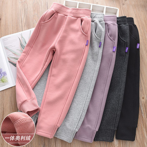 童装秋冬款一体绒运动裤