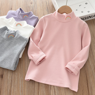 宝宝中大童半高领T恤衫 洋气童装 春秋儿童女童纯棉立领白色打底衫