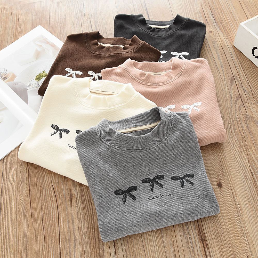 女孩印花三个蝴蝶结打底衫