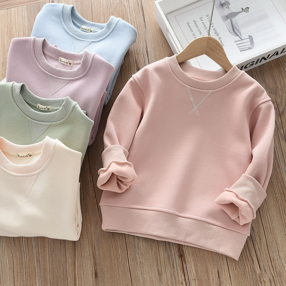 男女儿童纯色加绒卫衣