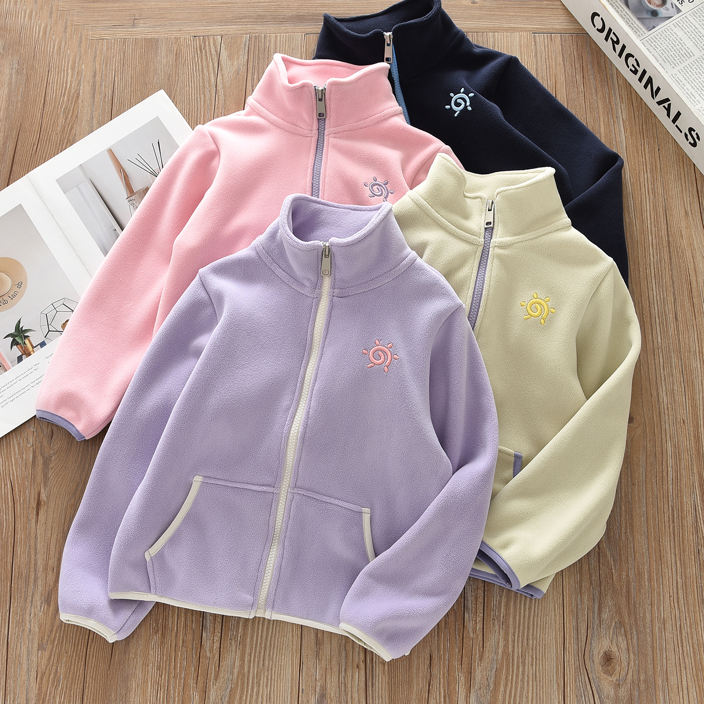 男女童双面绒拉链开衫外套