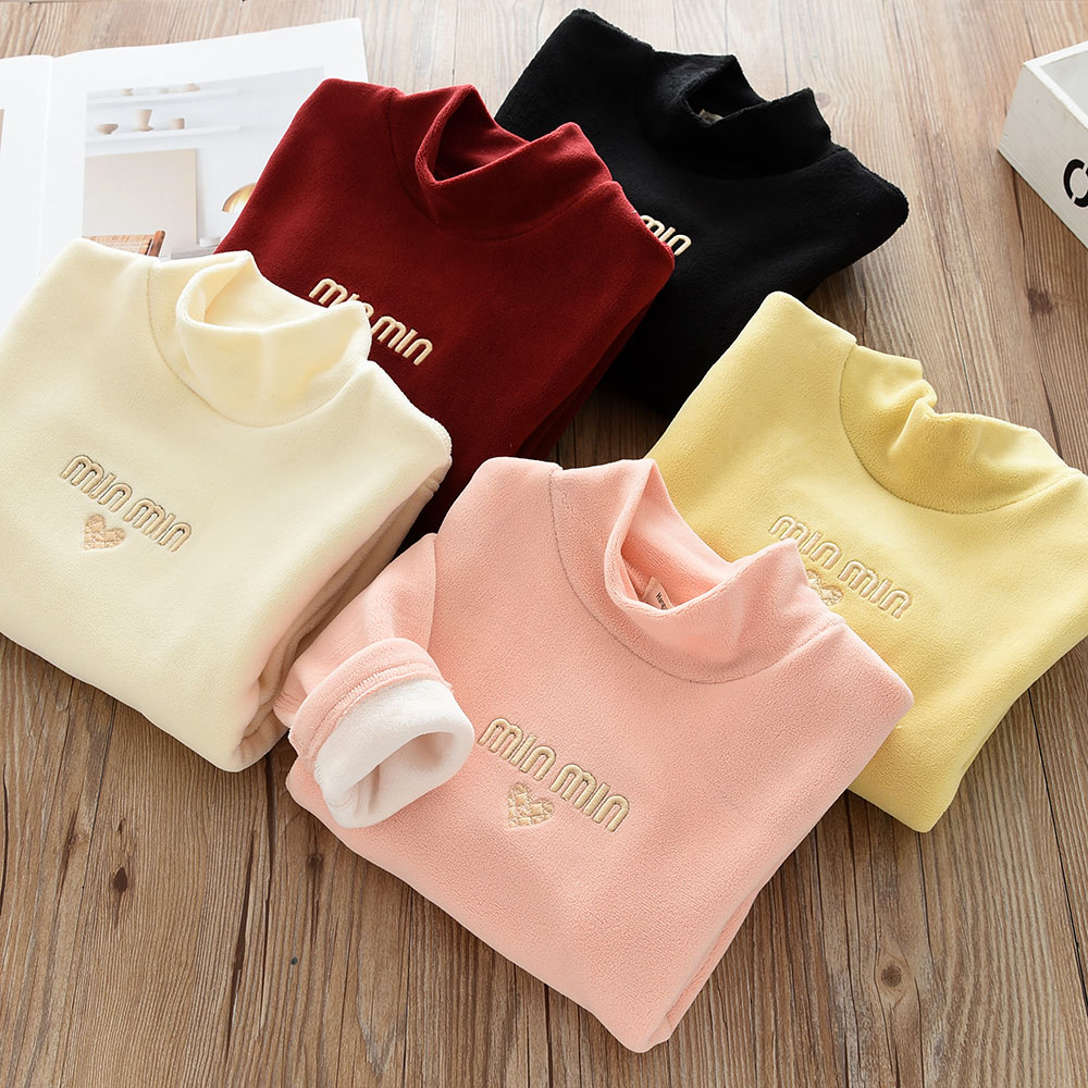 洋气百搭童装冬款儿童女童立领加绒打底衫宝宝中大童弹力高领卫衣