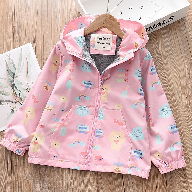 女童春秋卡通图案冲锋衣外套