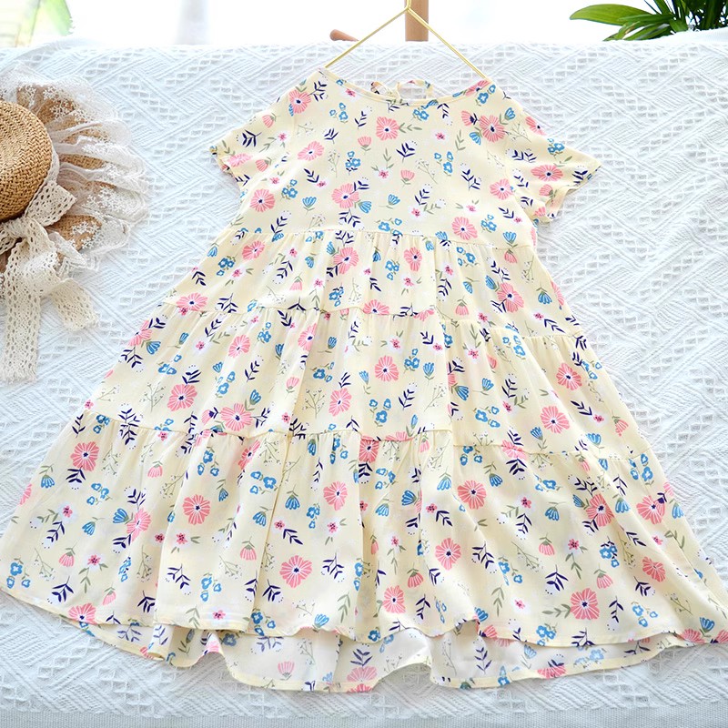 洋气女童夏季舒服的绵绸碎花裙