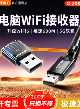 COMFAST 无线网卡WiFi6台式机笔记本电脑WiFi接收器高增益天线双频蓝牙5.3二合一即插即用无线接收热点发射器