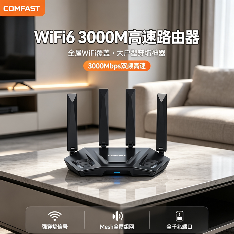 COMFAST路由器家用高速千兆全屋无线wifi覆盖大户型子母路由高速穿墙王AX3000双频5G游戏电竞mesh组网632AXV2