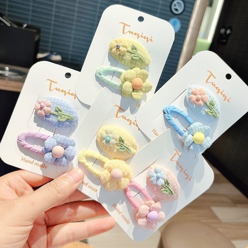 发饰侧边刘海韩国新款儿童刺绣花朵发夹清新布艺BBbb发卡可爱头饰