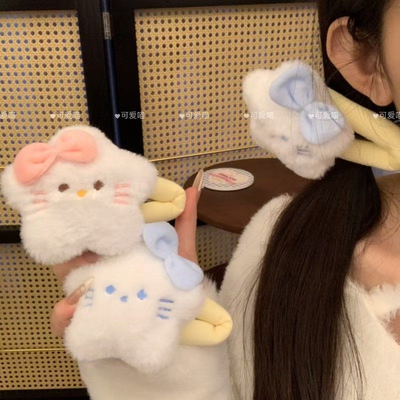 新款蝴蝶结毛绒星星猫咪掰掰夹玩偶公仔大肠学生可爱发夹发饰