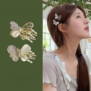 猫眼石蝴蝶发夹超仙迷你抓夹前额碎发刘海小夹子侧边鲨鱼夹头饰