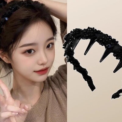 高颅顶蓬松发箍带齿防滑波浪发卡女款高级感时尚洋气串珠头箍头饰