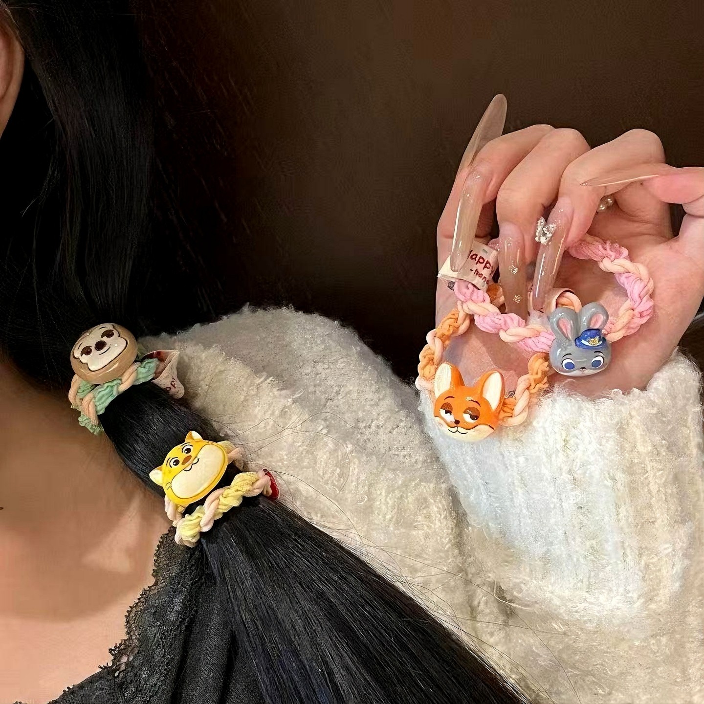 卡通布标疯狂动物城朱迪尼克发圈少女高弹力麻花扎头皮筋百搭发绳