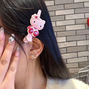 卡通格纹可爱KT长嘴鸭夹侧边无痕发夹前额碎发刘海夹子KT猫发饰