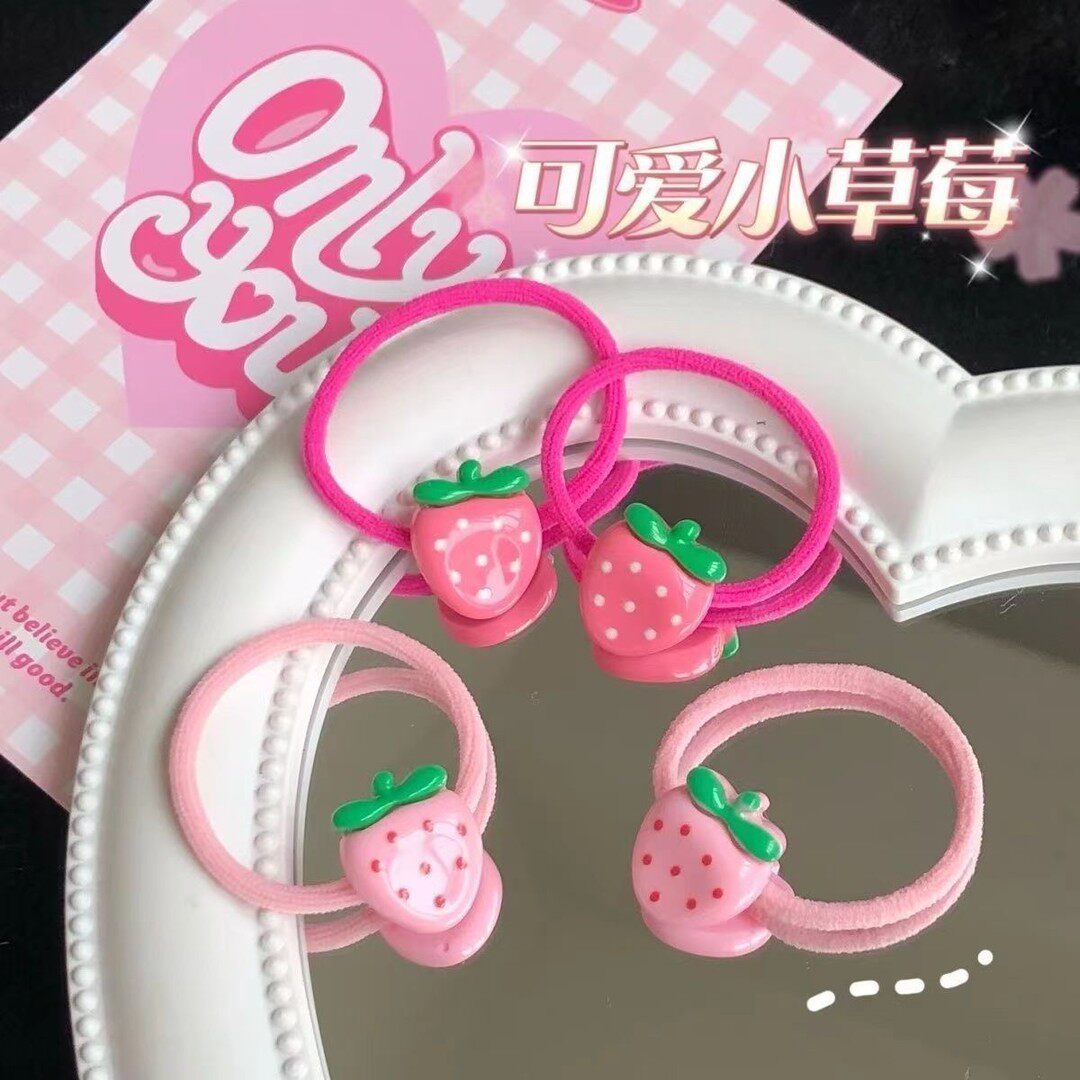 新款可爱小草莓发圈ins少女心粉嫩发绳公主驾到水果甜美发饰皮筋