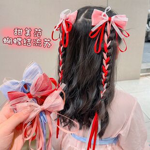 汉服头饰女儿童发带女绑发蝴蝶结编发发夹女童公主长飘带发卡发饰