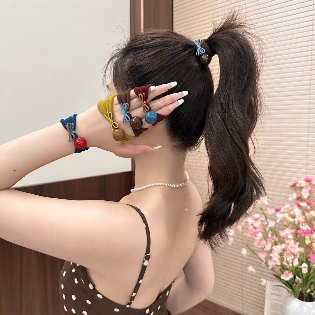 高级感蝴蝶结球球扎发发绳女高弹力耐用皮筋发圈头绳不伤发发饰