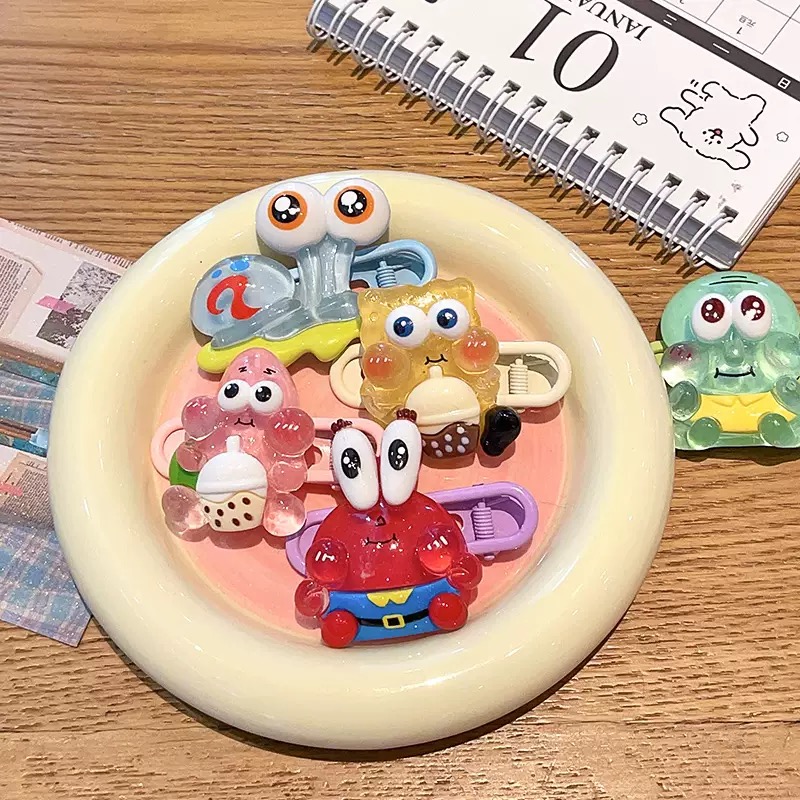 甜美可爱海绵宝宝发夹派大星蟹老板卡通发夹女简约刘海夹边夹发饰