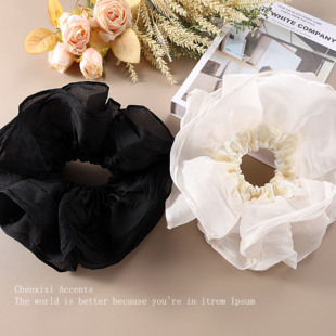 法式 头绳 超大号褶皱双层网纱大肠发圈扎马尾头花女高级感2025新款