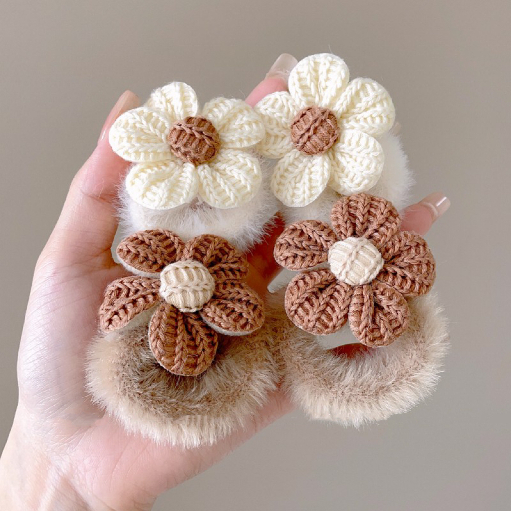 儿童可爱百搭针织花朵发绳毛绒发圈甜美少女心扎头发橡皮筋头绳