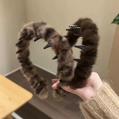 韩系复古豹纹带齿毛绒发箍女防滑洗脸发卡头箍2025年秋冬百搭