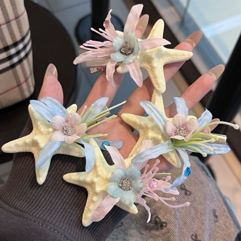 超仙海星花朵发夹永生花海边旅游度假拍照海星抓夹边夹碎发刘海夹