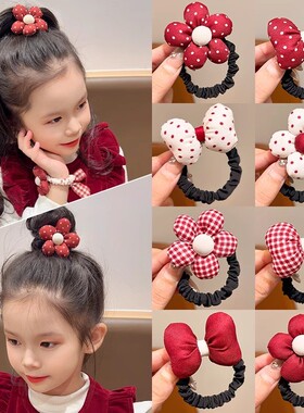 儿童秋冬毛绒发圈新年红色蝴蝶结发圈2026新款女童扎头发发圈皮筋