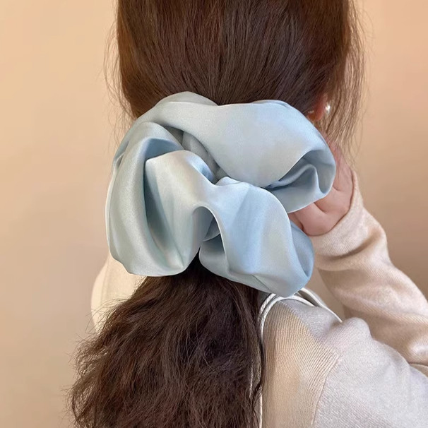 带光泽感！奶油色系珠光早春新款大肠发圈~缎面少女低丸子头发绳