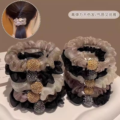 百搭网纱水钻钻球大小肠发圈女扎丸子头发绳高弹力皮筋头绳头饰品
