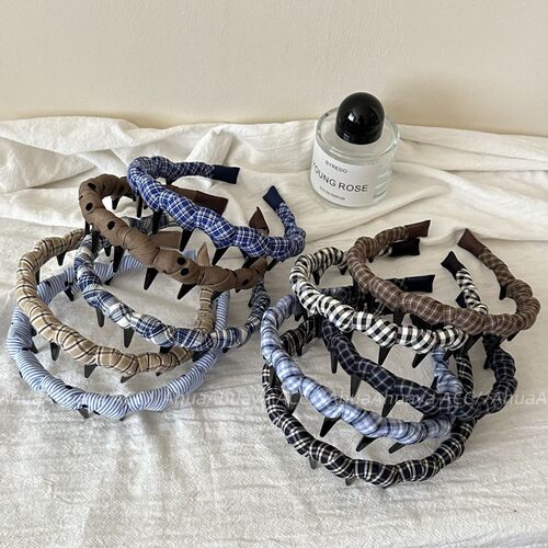 韩系时尚百搭简约格纹布艺带齿细发箍个性压发箍头箍女