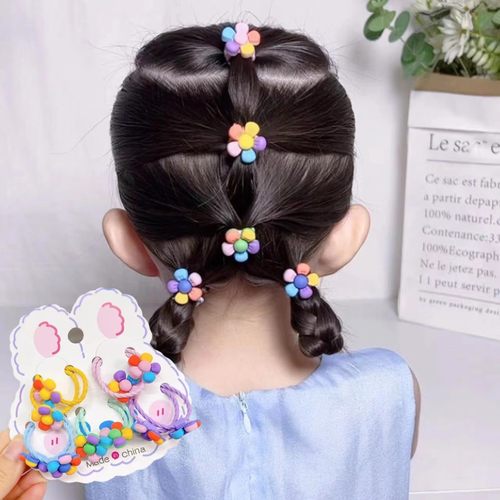女童彩虹五色花朵发绳组合树脂花花蝴蝶结小发圈可爱装饰头绳皮筋