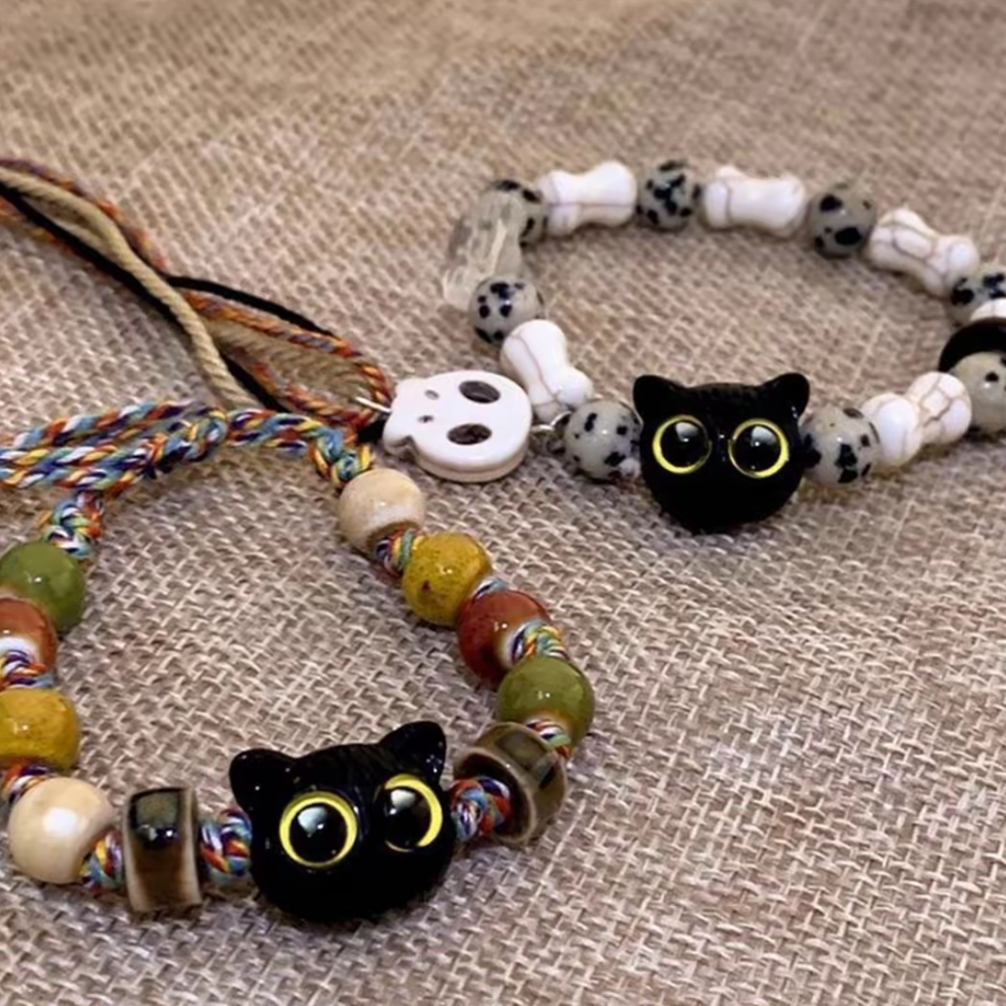 可爱猫头鹰手链女款轻奢小众精致小黑猫手串学生儿童闺蜜手饰品