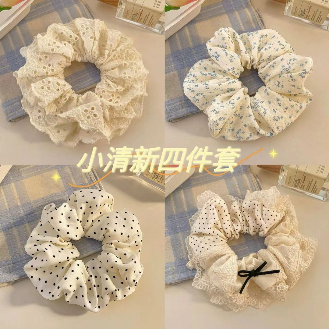芭蕾风花波点蝴蝶结重工蕾丝花边韩版大肠发圈可爱奶油甜妹发圈