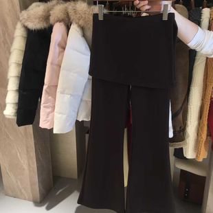 韩系叠穿拼接显瘦休闲裙裤 新款 女加绒2025冬季 假两件屁帘微喇叭裤